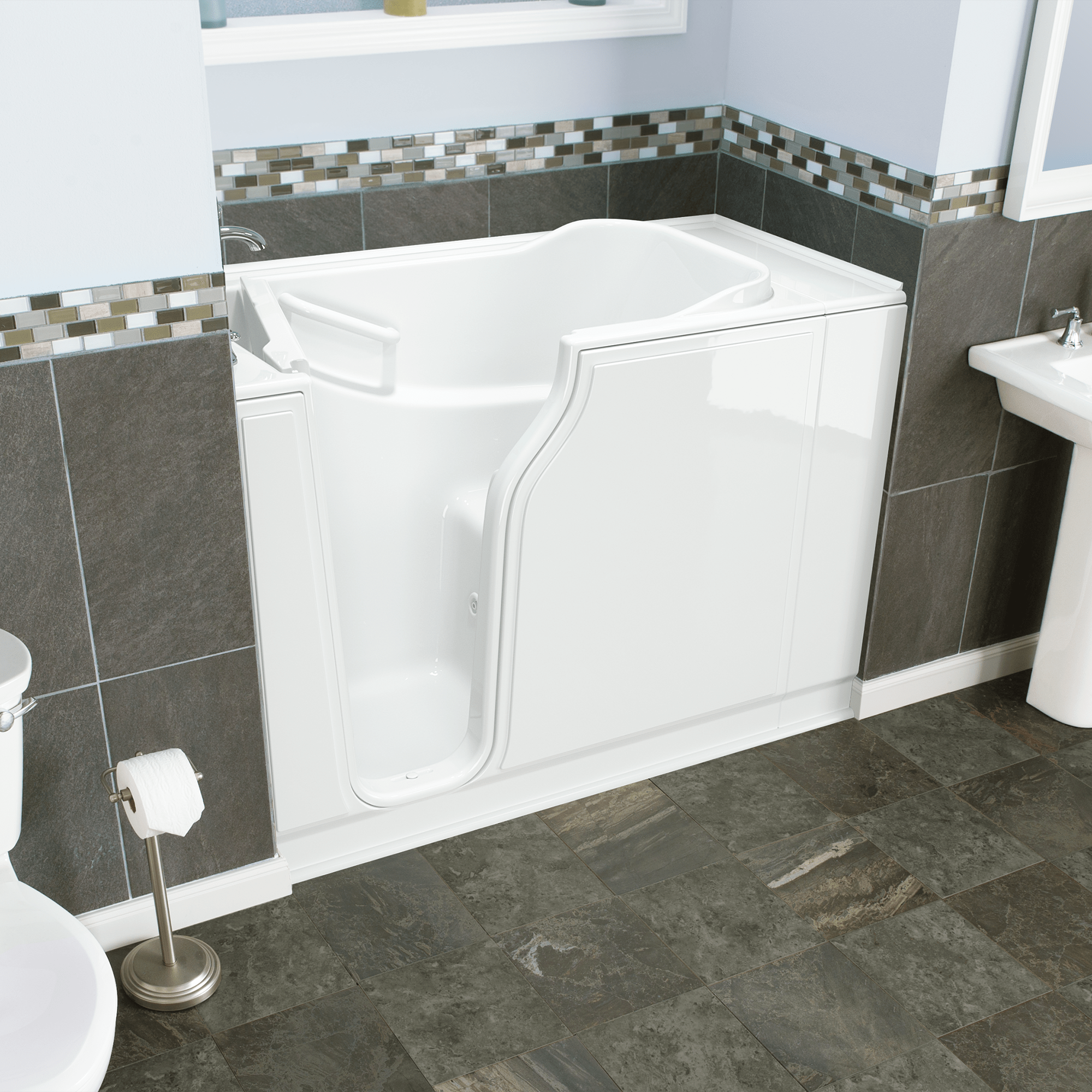 Gelcoat Entry Series 52 x 30 Inch Walk In Tub With Whirlpool System - Left Hand Drain With Faucet WIB WHITE